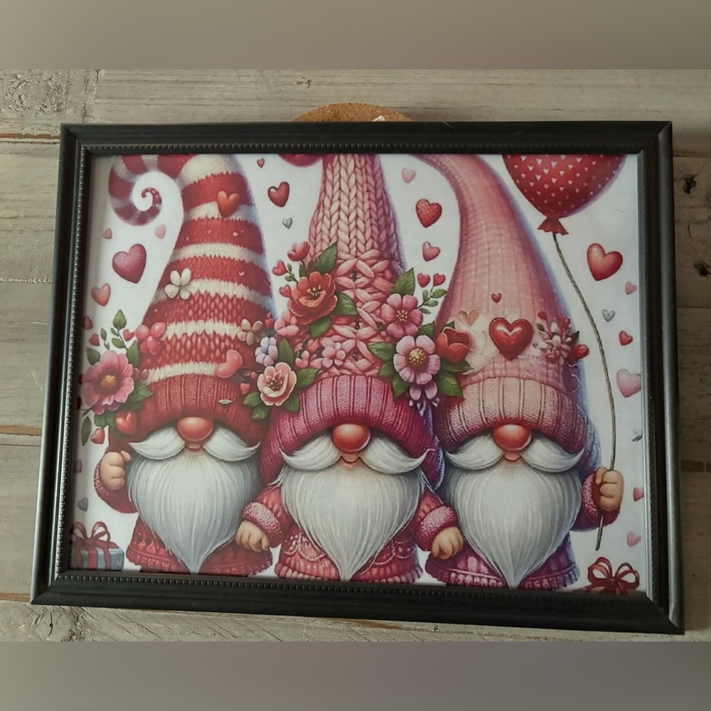 Whimsical Valentine Gnome Trio Framed 8x10